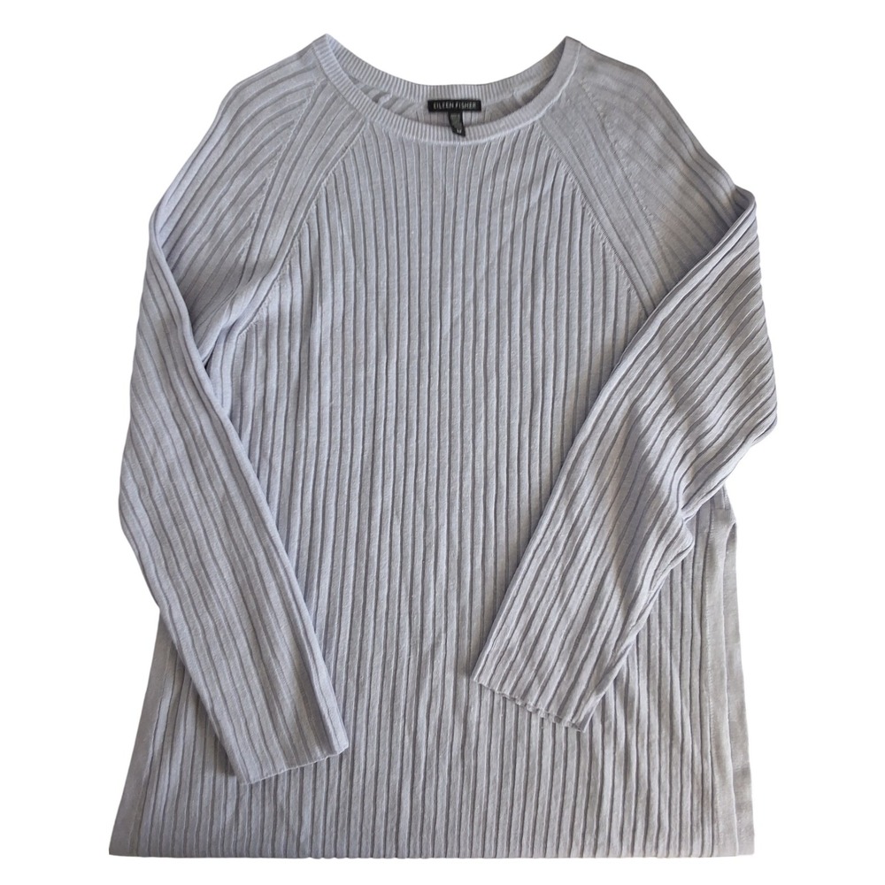 Eileen Fisher Organic Linen Cotton Ribbed Tunic Sweater Lavender Purple‎ Small